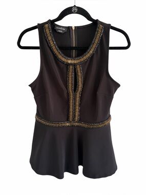 Bebe black keyhole beaded peplum top
